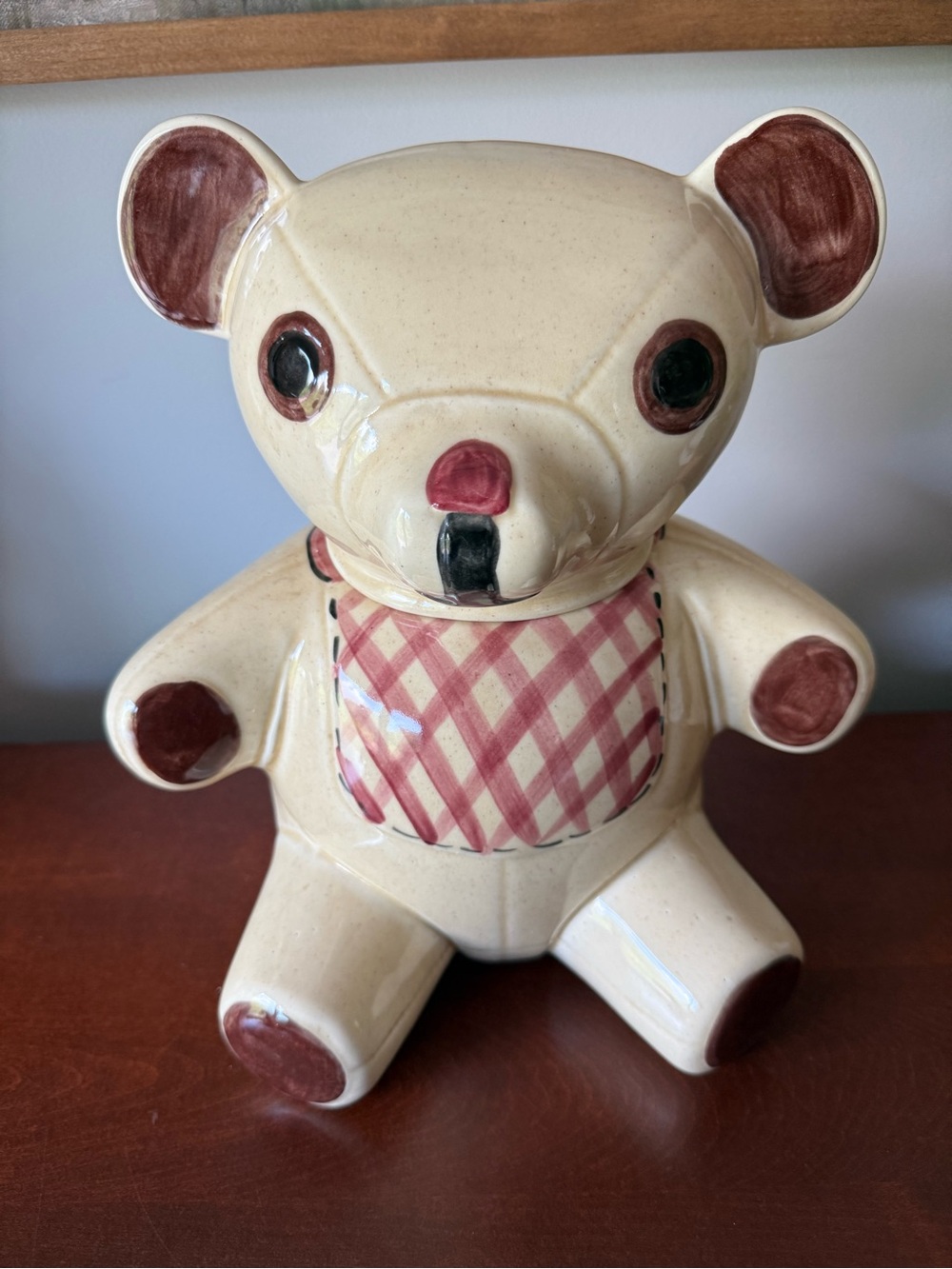 Ceramic Cream and Mauve Bear vintage cookie jar